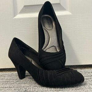 Fabric Layered and Detailed Black Heels for Women comfy size 6.5